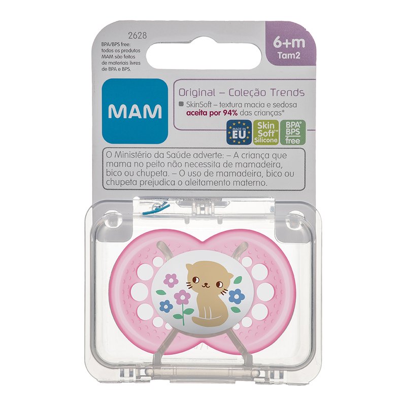 chupeta mam original para a paritr dos 6 meses 6m tamanho 2 rosa nova