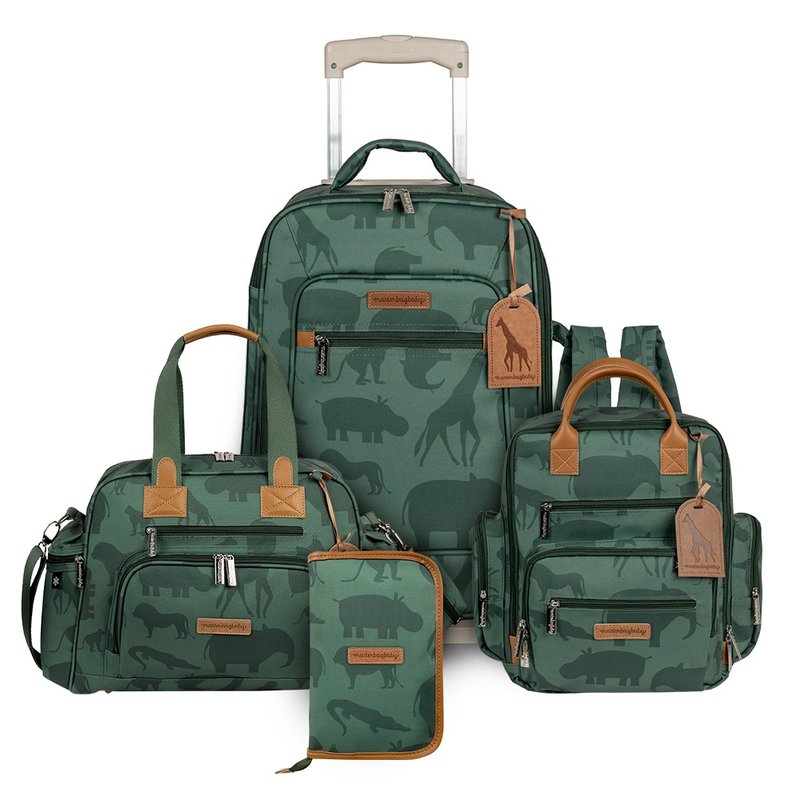 kit mala bolsa mochila porta carteira vacinacao masterbag baby safari verde