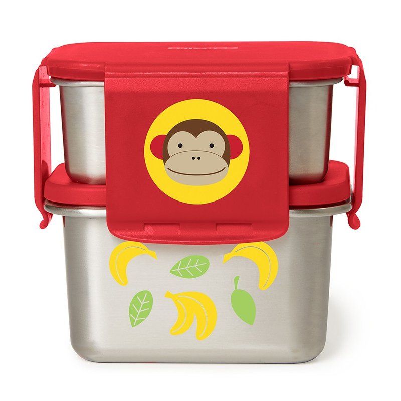 kit lanche com 2 potes de aco inox skip hop zoo macaco 01