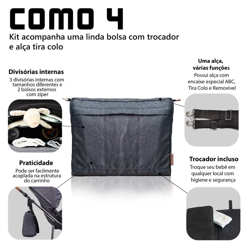 carrinho de bebe abc design como4 travel system asphalt diamond 10