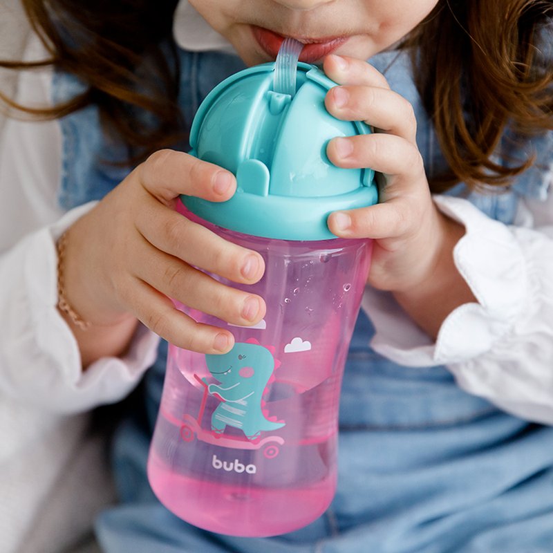 garrafinha buba com canudo 400ml 12m dino rosa 08