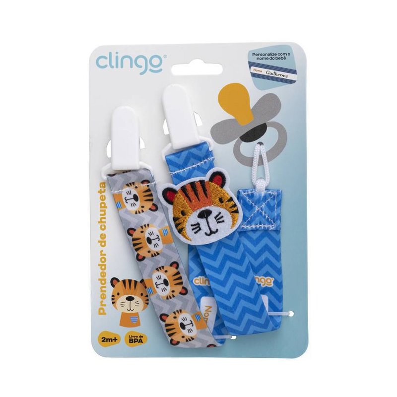 kit prendedor de chupeta clingo 2m 2 unidades tigre 01