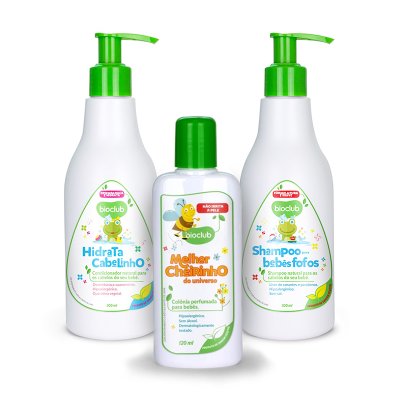 kit shampoo infantil 300ml condicionador hidrata cabelinho 300ml colonia 120ml bioclub unico 01