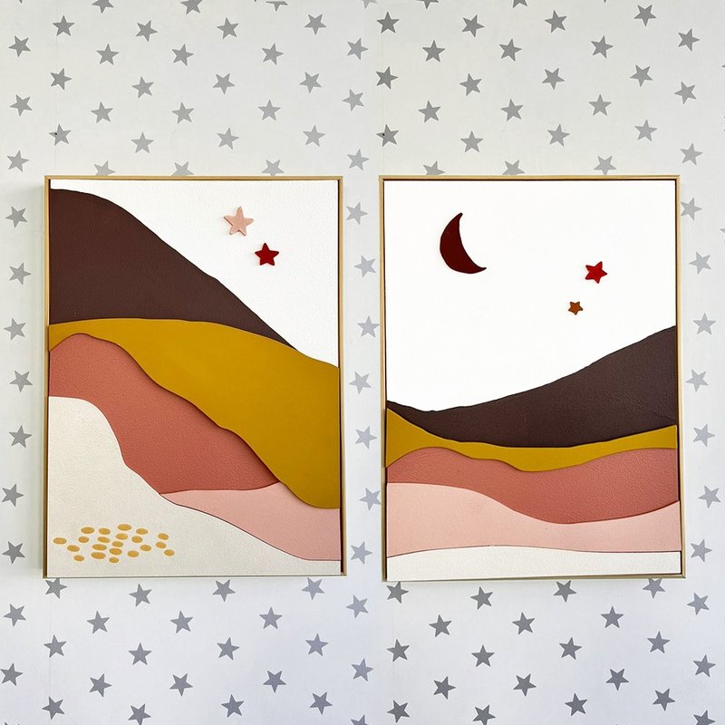 kit 2 quadros decorativos para quarto infantil coracao de mae por do sol arco iris 01