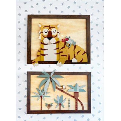 kit 2 quadros decorativos para quarto infantil coracao de mae zoo animais 01