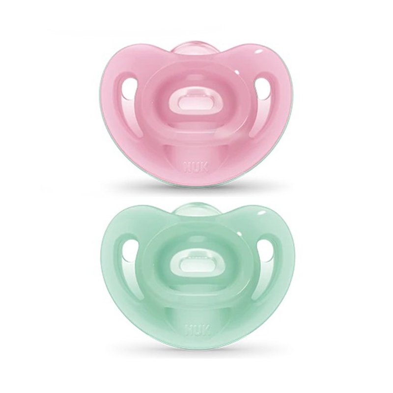 chupeta nuk sensitive soft 100 silicone 6m embalagem dupla rosa e verde