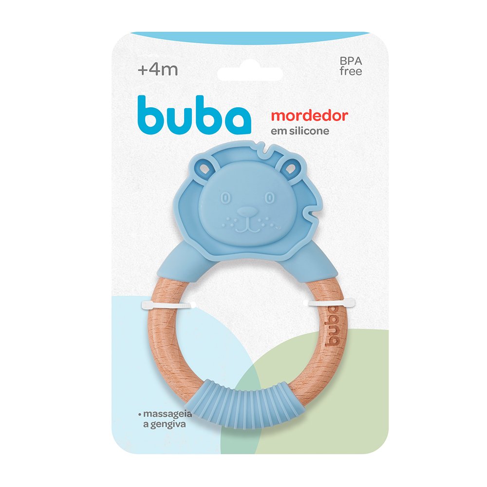 Mordedor Buba em Silicone e Bambu Texturizado (4M+) Leão Azul