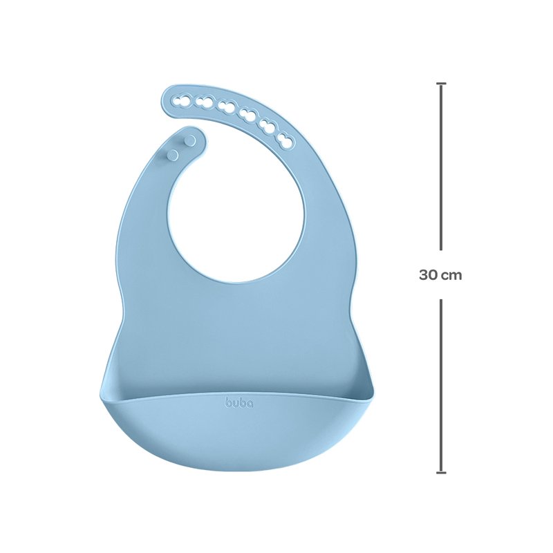 12 babador de silicone buba com pega migalhas fecho ajustavel 3m azul