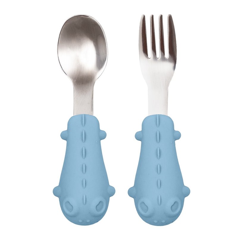 01 kit talher infantil buba metal e silicone 6m azul