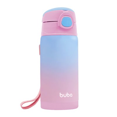 01 garrafinha inox buba com parede dupla termica 400ml 3 rosa e azul