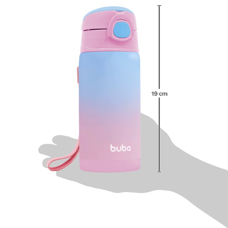 06 garrafinha inox buba com parede dupla termica 400ml 3 rosa e azul