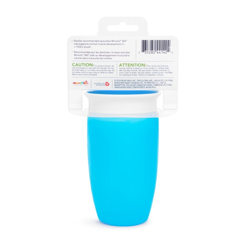06 copo infantil de treinamento munchkin miracle 360 com tampa 296ml 12m azul