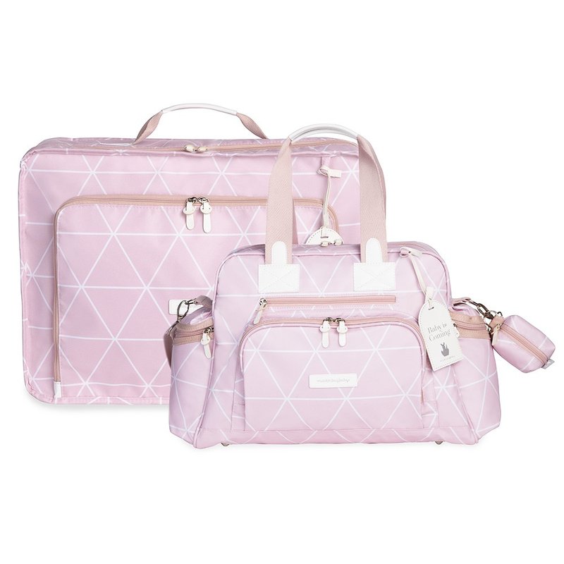 01 kit mala maternidade vintage bolsa maternidade everyday masterbag baby manhattan rosa e branco