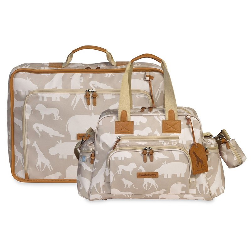 01 kit mala maternidade vintage bolsa maternidade everyday masterbag baby safari caqui