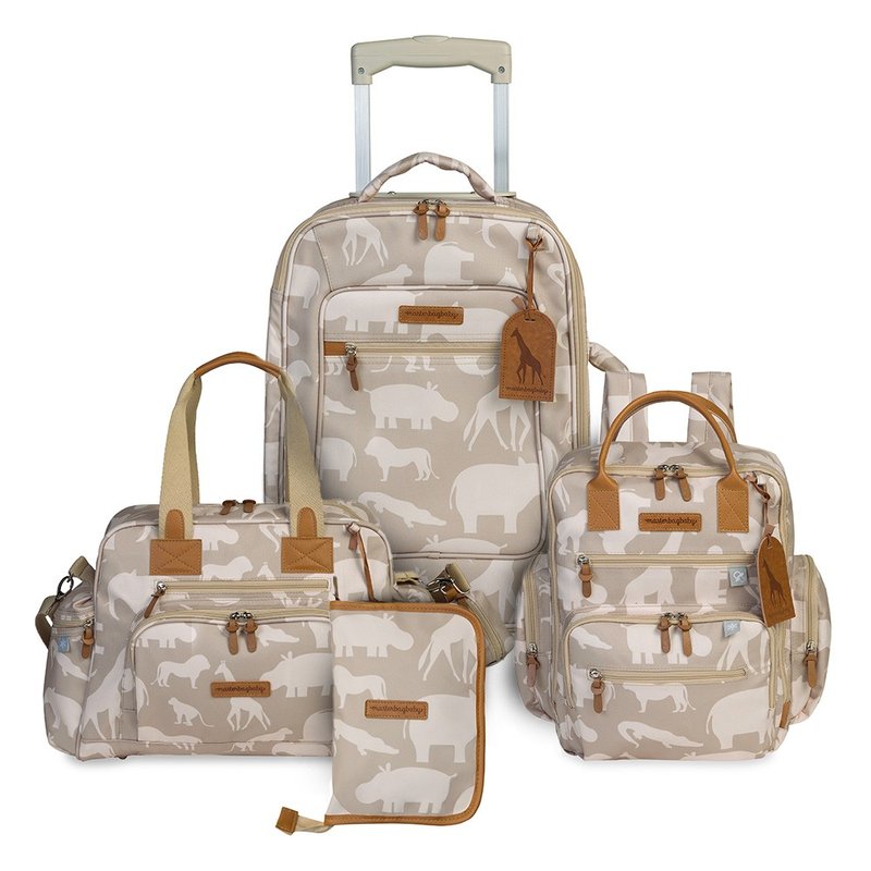 01 kit mala com rodinhas bolsa everyday mochila urban porta carteira de vacinacao masterbag baby safari caqui