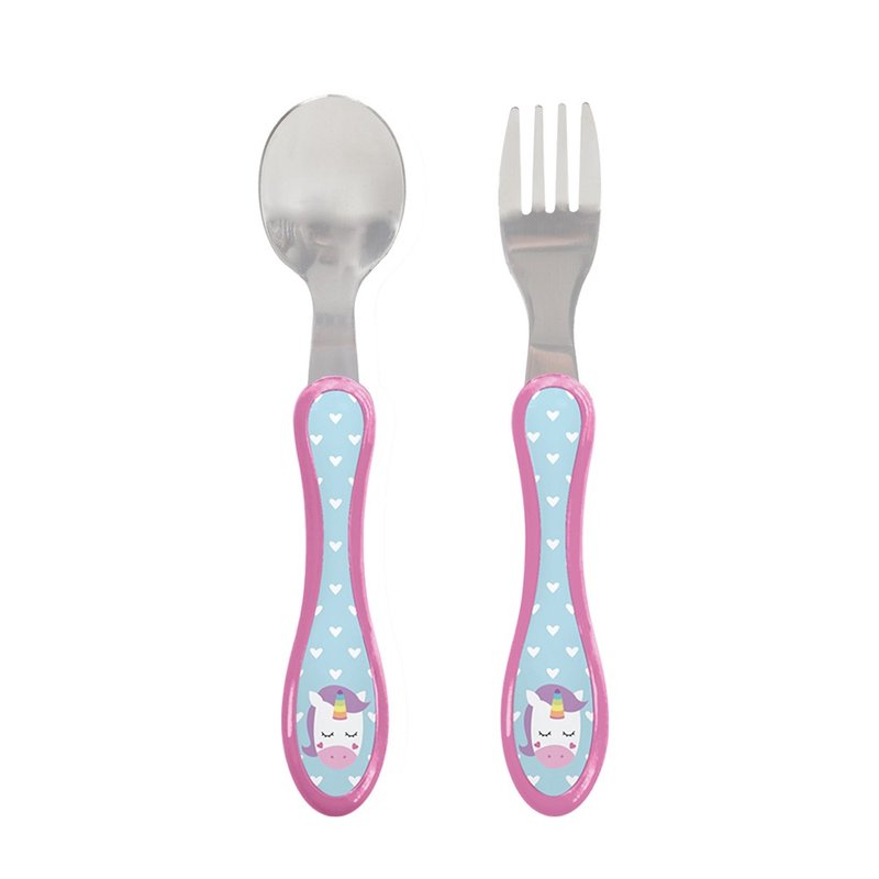 01 kit talher infantil buba em aco inox 6m unicornio