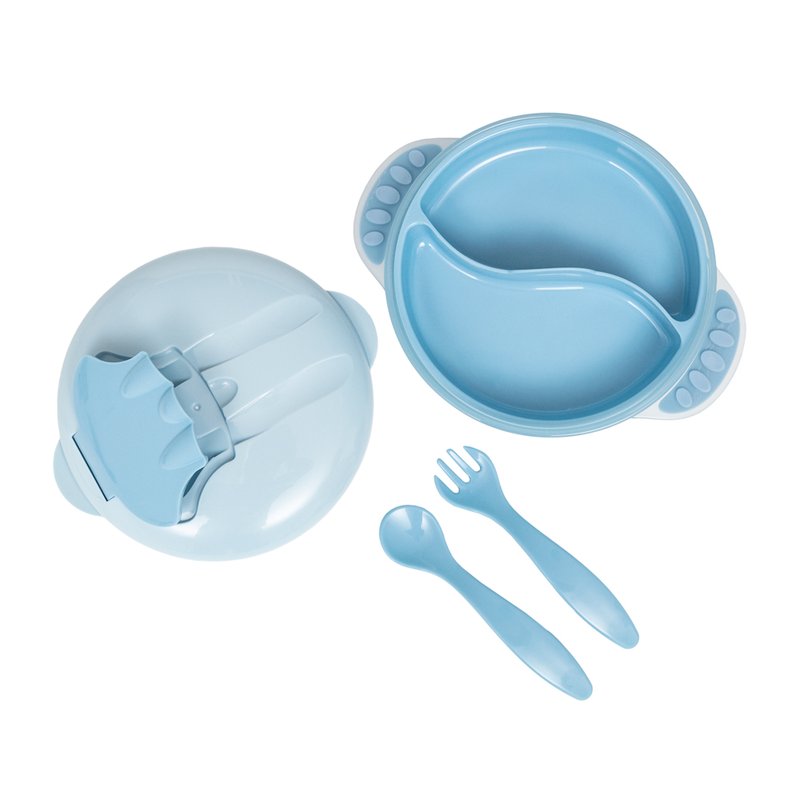 13 kit refeicao buba com compartimento e talheres 6m azul