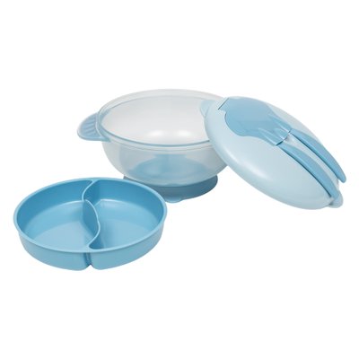 16 kit refeicao buba com compartimento e talheres 6m azul