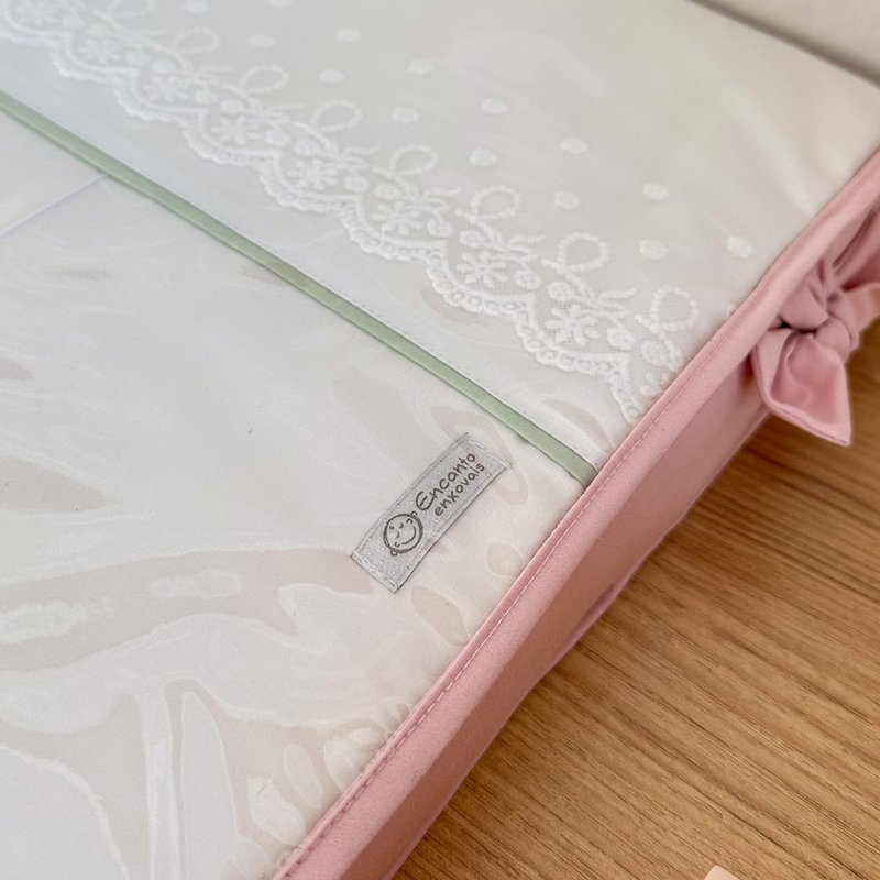 08 kit berco encanto enxovais percal 400 fios branco rosa e verde com trocador unico