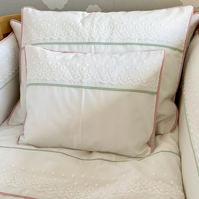 17 kit berco encanto enxovais percal 400 fios branco rosa e verde com trocador unico