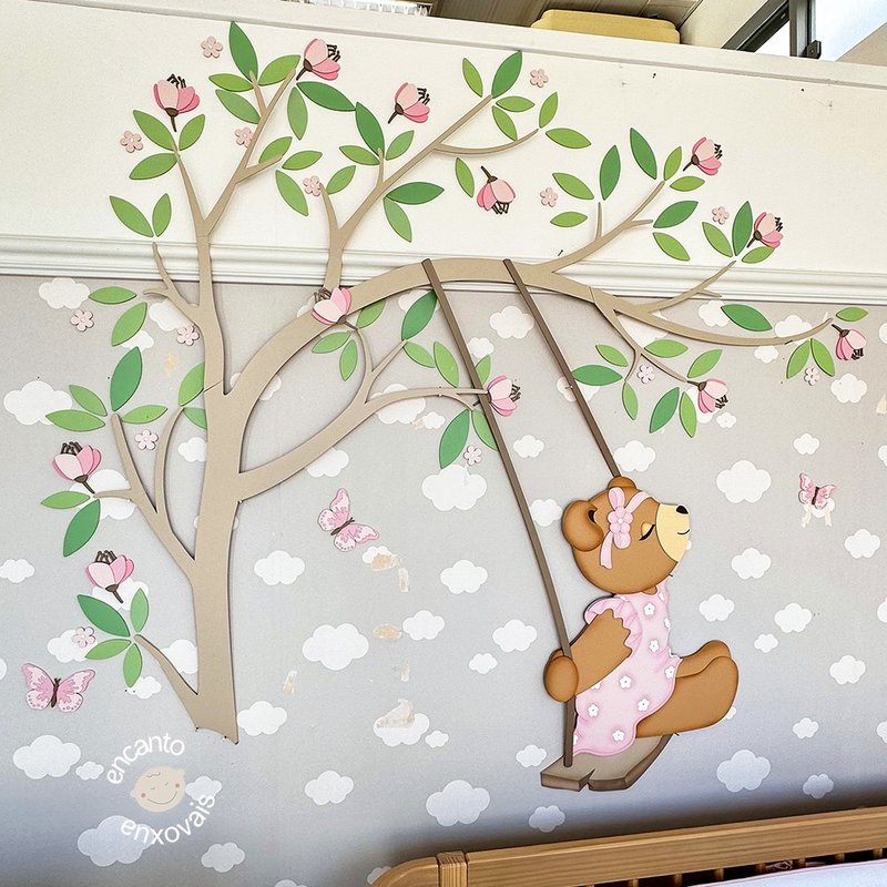 01 painel decorativo rh baby e kids para quarto infantil ursa rosa