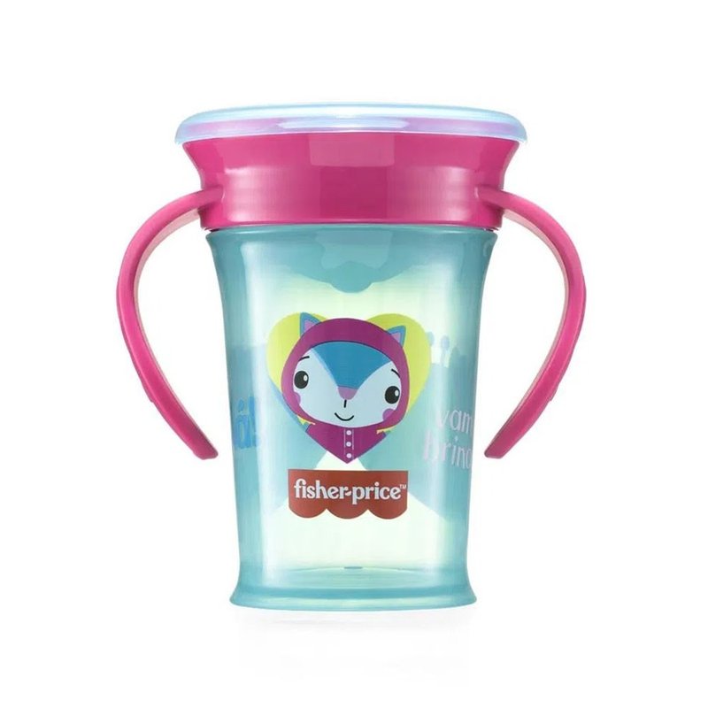 01 copo de treinamento fisher price first moments 360 com tampa e alca 210ml 6m rosa candy