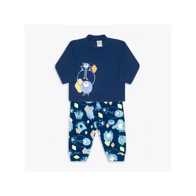 01 pijama de soft dedeka em conjunto tamanho p monstrinhos azul