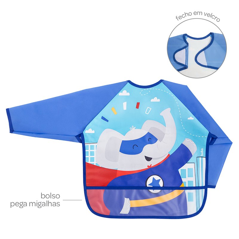 02 babador buba com mangas avental 3m pinceladas azul