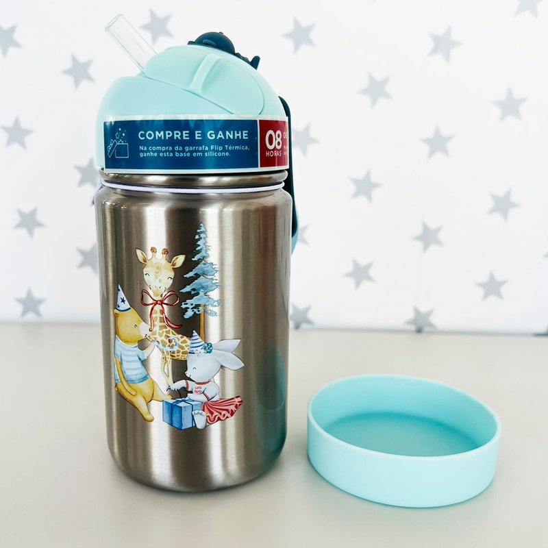 11 garrafinha termica bup baby flip com alca em silicone 350ml 24m carrossel