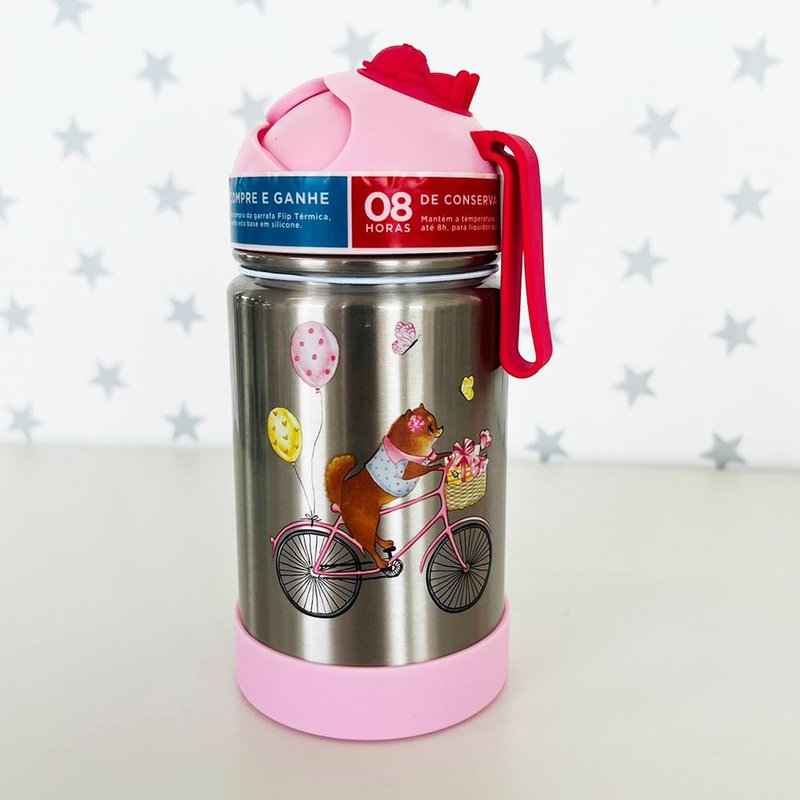 15 garrafinha termica bup baby flip com alca em silicone 350ml 24m carrossel