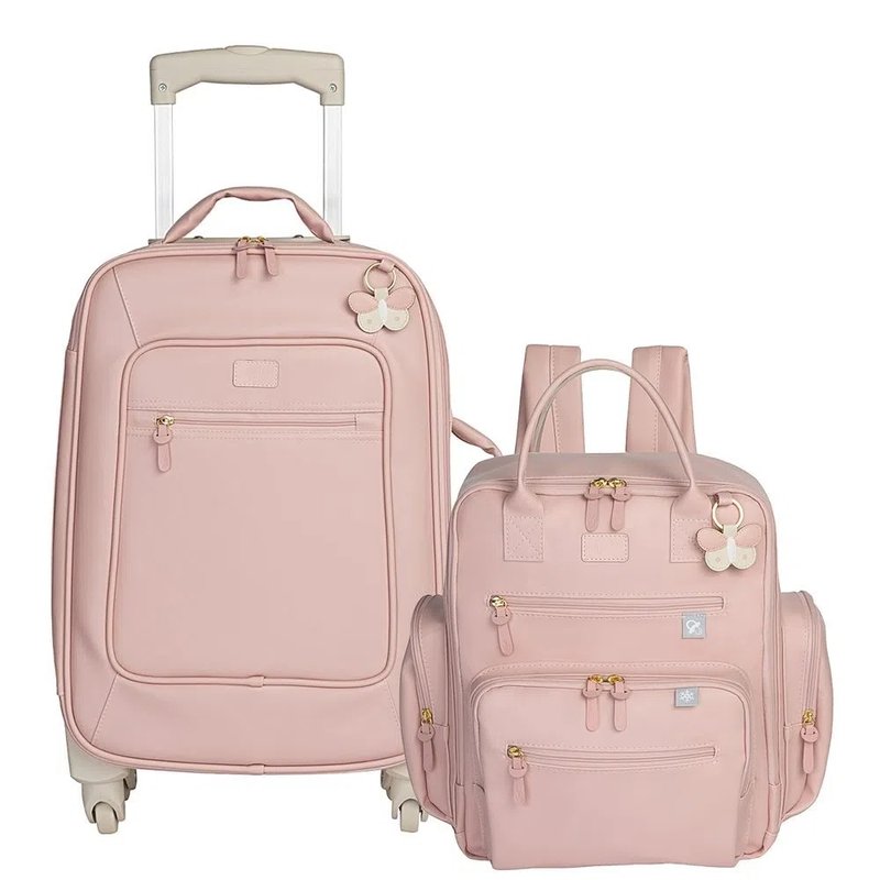 mala com rodinhas mochila urban borboletas rosa masterbag