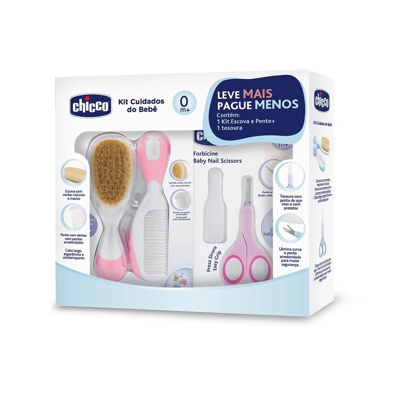 Kit Cuidados do Bebê Chicco Escova e Pente + Tesoura (0M+)