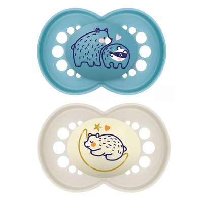 Chupeta MAM Original Day and Night (16M+) Embalagem Dupla Azul Ursinhos