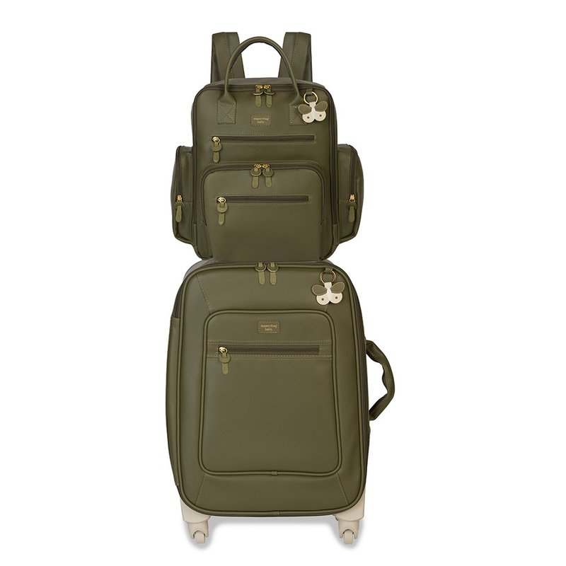 Kit Mala Maternidade com rodinhas + Mochila Maternidade Urban Masterbag Baby Borboleta Oliva