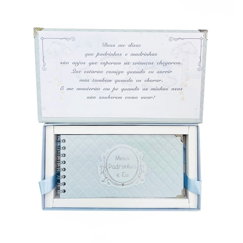 Caixa Convite para Padrinhos Original Paper Azul Bebê Aberto