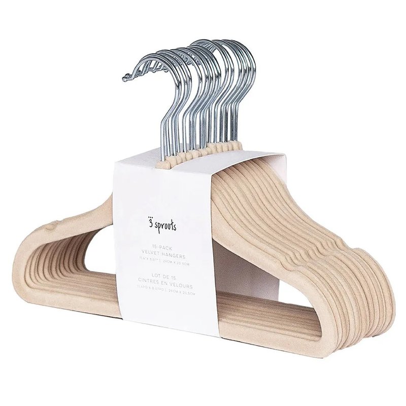 Set de Cabides 3 Sprouts 15 Unidades Veludo Antiderrapante Nude