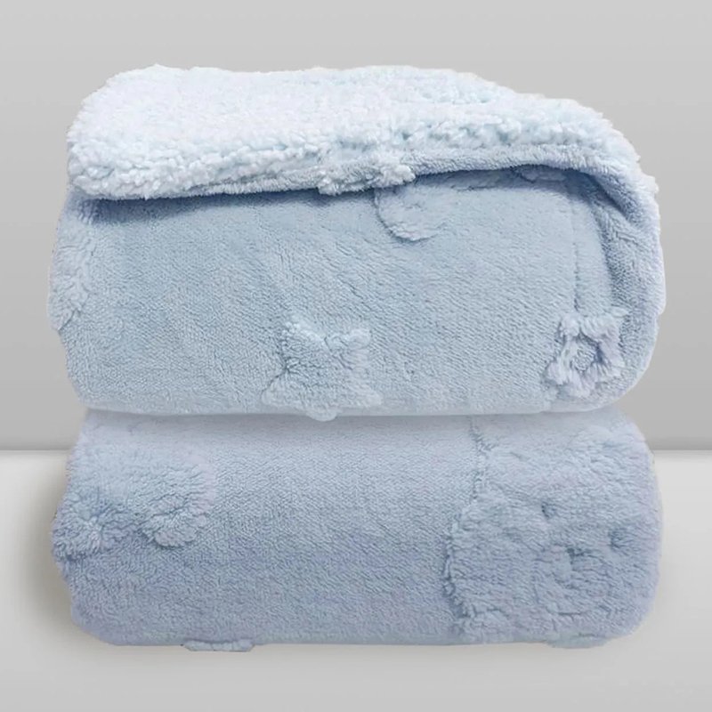 Cobertor Infantil Donna Laço Bebê com Sherpa Relevo Urso 90x110cm Azul