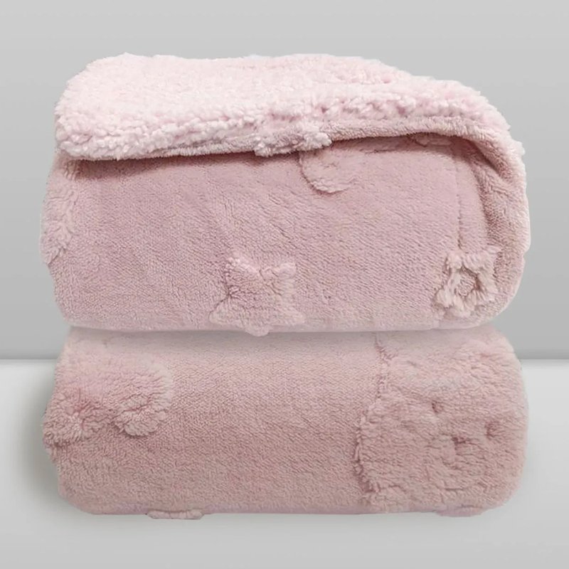 Cobertor Infantil Donna Laço Bebê com Sherpa Relevo Urso 90x110cm Rosa