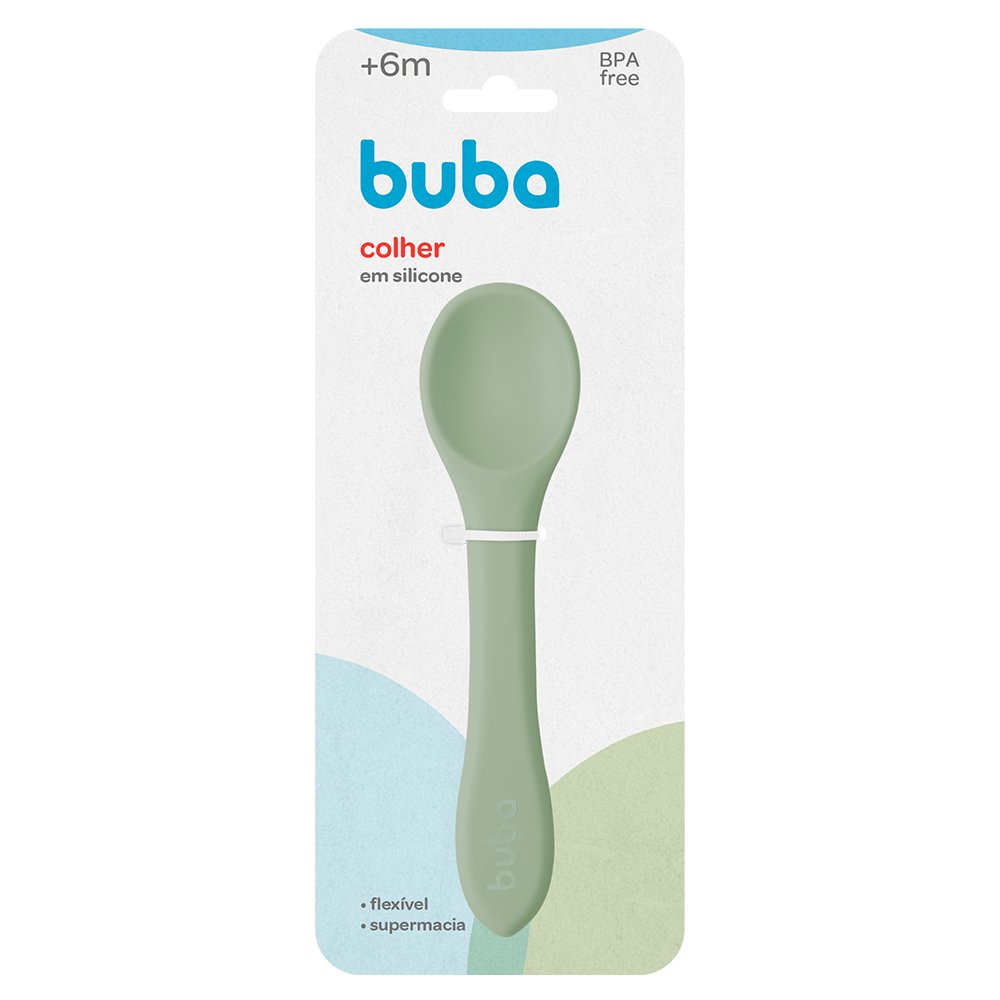 Colher Infantil em Silicone Buba (6M+) Verde