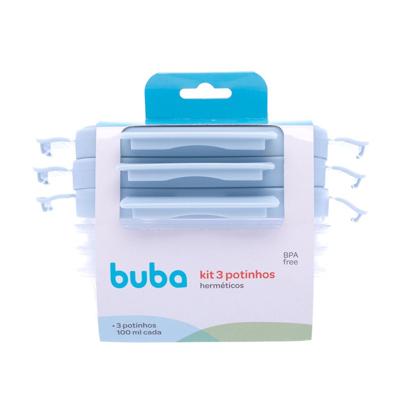 Kit 3 Potinhos Herméticos Buba para Papinha 100ml Azul