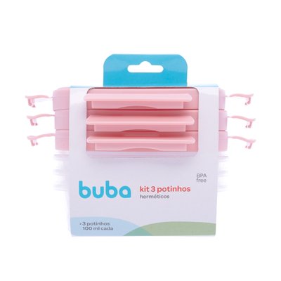 Kit 3 Potinhos Herméticos Buba para Papinha 100ml Rosa