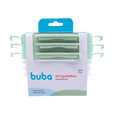Kit 3 Potinhos Herméticos Buba para Papinha 100ml Verde