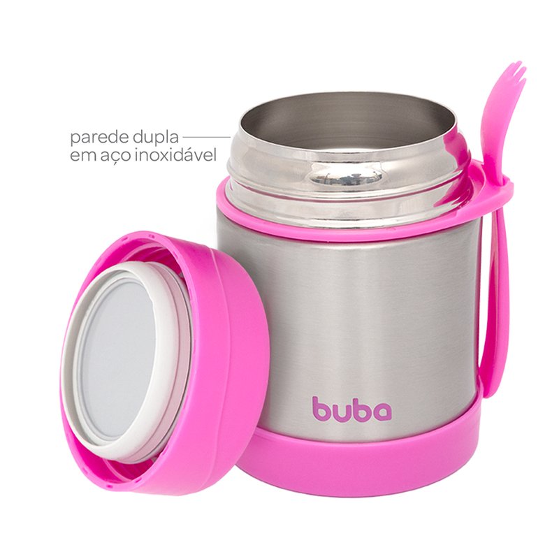 Pote Térmico Buba com Talher 320ml (6M+) Rosa Aberto