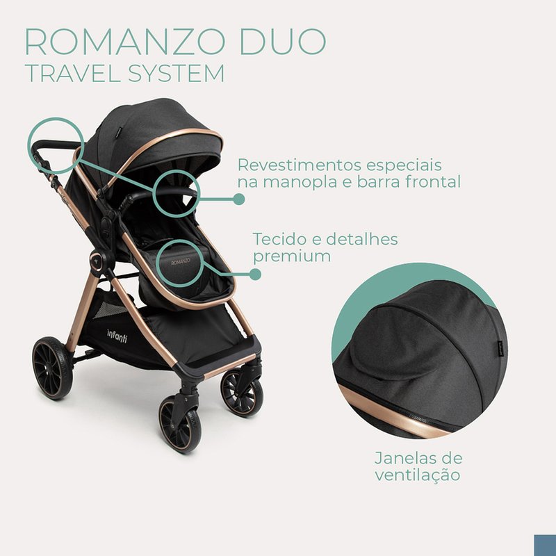 Carrinho de Bebê Infanti Romanzo Duo Travel System Preto Bronze