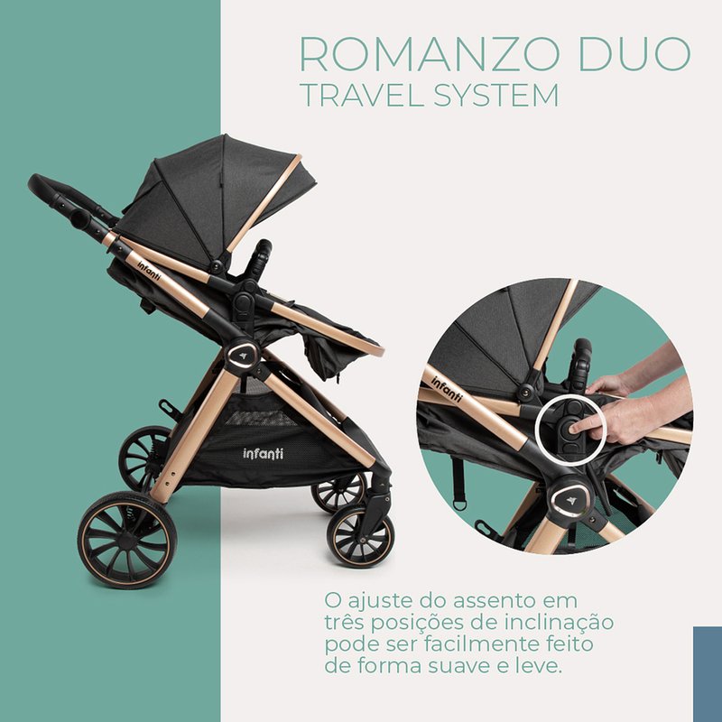 Carrinho de Bebê Infanti Romanzo Duo Travel System Preto Bronze