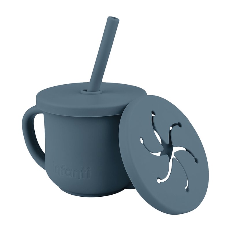 Copo de Silicone Infanti 2 em 1 com Canudo e Snack 225ml (6M+) Azul