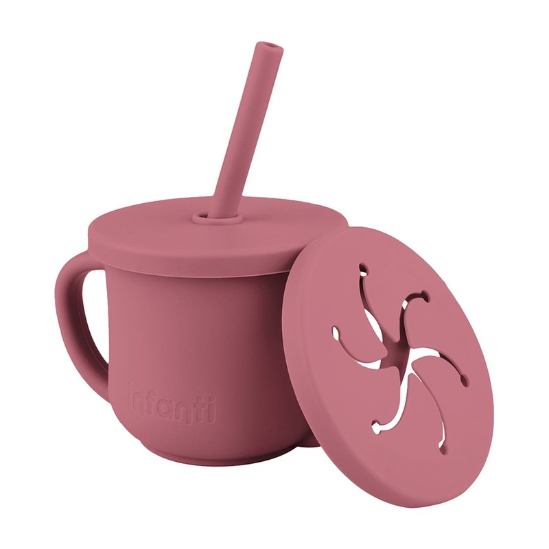 Copo de Silicone Infanti 2 em 1 com Canudo e Snack 225ml (6M+) Rosa