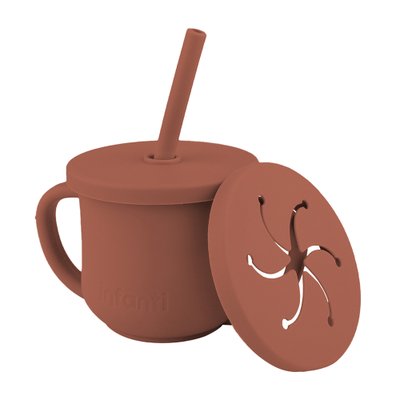 Copo de Silicone Infanti 2 em 1 com Canudo e Snack 225ml (6M+) Terracota Copo de Silicone Infanti 2 em 1 com Canudo e Snack 225ml (6M+) Terracota