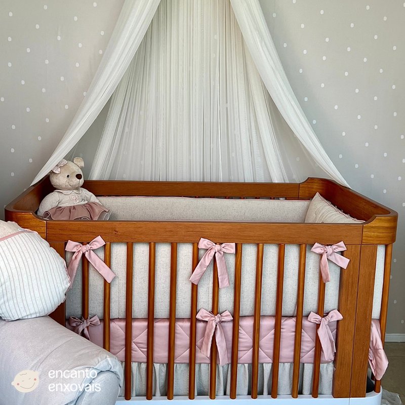 Lateral Berço Kit Berço Corações Encanto Enxovais Percal 400 fios e Linho
