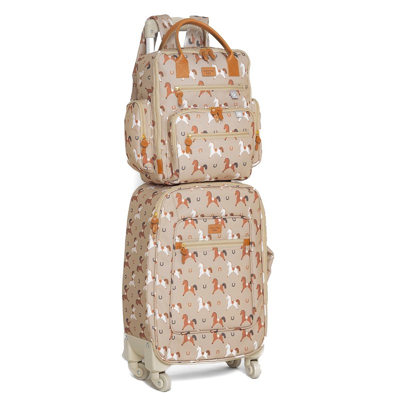 Kit Mala Maternidade com rodinhas + Mochila Maternidade Urban Masterbag Baby Cavalinhos Bege